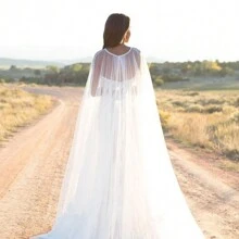 1pc Four Seasons Solid Color Mesh European American Thin Bridal Veil, Wedding Gown Accessory, Long Trailing Elegant Runway Shawl Cloak Cape - Multicolor - View 11