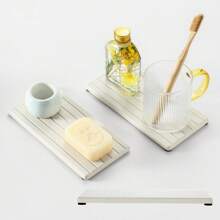 2 Khay để đồ bồn rửa, Khay để xà phòng rửa chén bằng đá diatomite, Giá để miếng bọt biển, Thảm thấm nước đựng cây, Chai đựng mỹ phẩm Trang trí phòng tắm Nhà cửa, Giá để đồ phòng tắm Mùa hè trở lại trường - Màu be - Xem 1