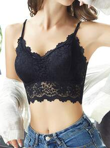 5 Pcs Women Lace Bralette Padded Lace Bandeau Bra With Spaghetti Straps Tank Top V Neck Basic Camisoles Floral Half Cami Racerback Crop Top Bras For Women Girls - 彩色 - 查看 7