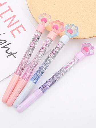 2-4st Random Creative Crystal Paljett Kvicksand Pennhållare Söt Cat Claw Neutral Pen, Office Study Writing Present Penna, Ytdekoration Penna, Daily Office Study Writing 0,5 mm Black Water Penna