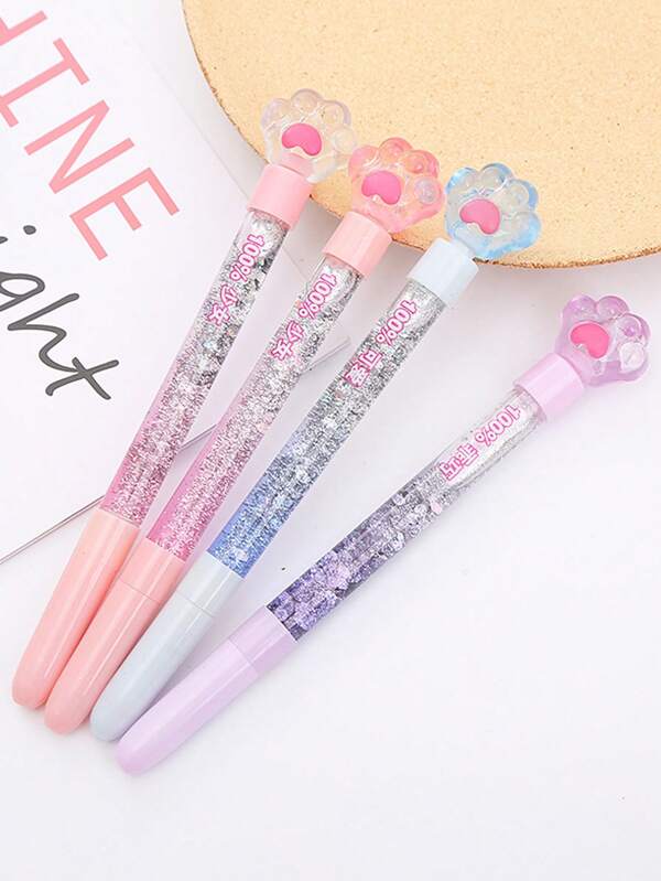 قلم حامل 2-4 قطع عشوائي مبتكر من الترتر والرمل الدوار على شكل مخلب قطة محايد، قلم هدية المكتب والدراسة الكتابية، قلم ديكور السطح، قلم مياه أسود 0.5 ملم للاستخدام اليومي في المكتب والدراسة