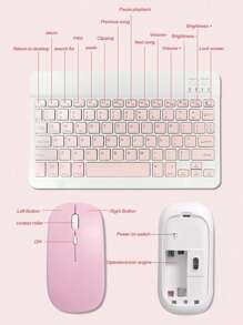 10 英寸轻便便携式纯色蓝牙键盘和磨砂蓝牙无线鼠标套装，兼容笔记本电脑和平板电脑（键盘电池容量：150mAh） - 粉色 - 查看 6