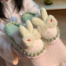 Chinelos para mulheres outono e inverno nova sola grossa casa quente bonito estudante internet celebridade dormitório interior chinelos arco - Verde - Ver 2