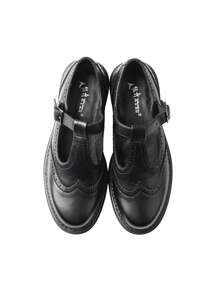 Women's Round Head Thick Bottom Chunky Heel Single Shoes T Buckle Strap Mary Jane Women's Shoes - 黑色 - 查看 9