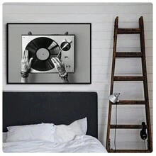 1 件复古音乐墙壁艺术黑白黑胶唱片照片海报帆布画印刷音乐家礼物音乐工作室装饰画，无框架 - 彩色 - 查看 3