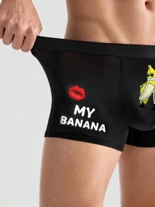 Men's Black Simple & Fashionable Letter Printed Elastic Briefs - Black - View 7