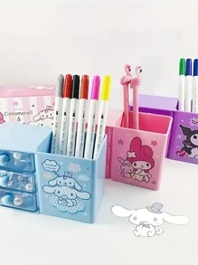 Sanrio Boîte de rangement décorative de Noël en plastique pour le bureau ou le tiroir, avec personnages de Sanrio comme Hello chat, Kuromi, Cinnamoroll et My Melody. Boîte de rangement colorée et organisateur de stylos. (Certaines pièces peuvent être aléatoires)