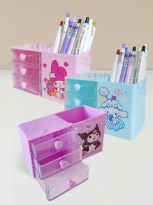 Sanrio Boîte de rangement décorative de Noël en plastique pour le bureau ou le tiroir, avec personnages de Sanrio comme Hello chat, Kuromi, Cinnamoroll et My Melody. Boîte de rangement colorée et organisateur de stylos. (Certaines pièces peuvent être aléatoires)