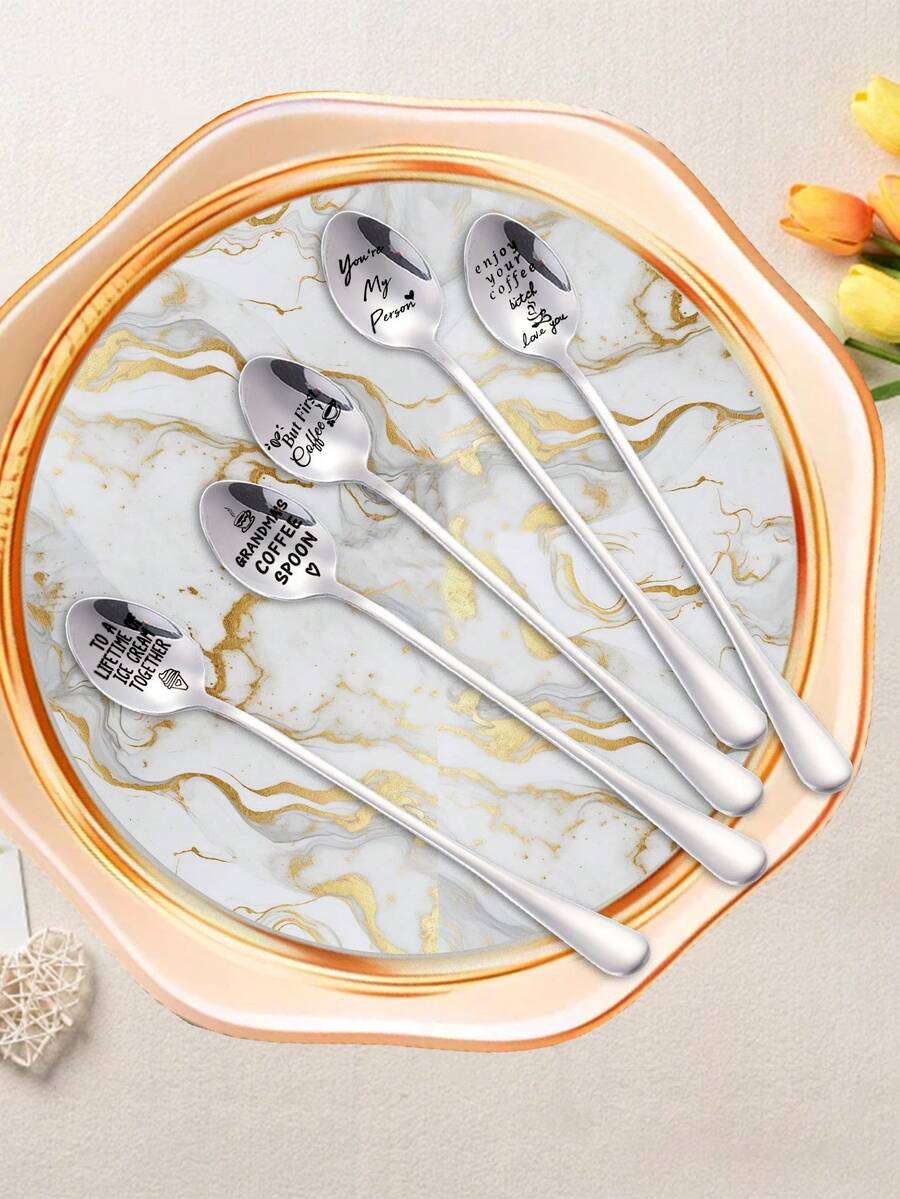 1pc Spoon Gift Lettering Halloween Gift For Friends Funny Spoon Coffee Spoon Ice Cream Spoon Tableware. - Multicolor - View 1
