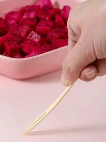 100 件竹制开胃叉、竹制水果叉、糕点叉、家用蛋糕和甜点叉、开胃菜叉、婚礼派对用品、独立竹签、厨房、圣诞礼物、学校用品 - 原色 - 查看 3