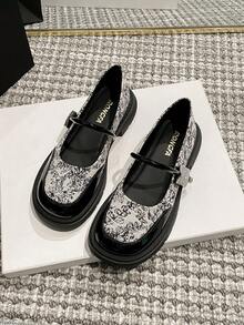 Women's 2024 New Hot Wind Mary Jane Single Strap Rhinestone Buckle Round Toe Thick Heel Platform Loafers - Chantilly - View 4