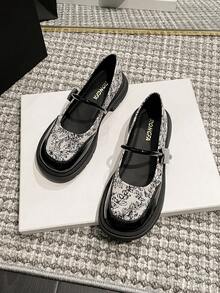 Women's 2024 New Hot Wind Mary Jane Single Strap Rhinestone Buckle Round Toe Thick Heel Platform Loafers - Chantilly - View 3