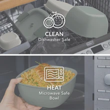 一体式沙拉容器 - 大号沙拉碗、便当盒托盘、防漏酱汁容器、密封盖和叉子，适合健康的成人午餐；免费且适用于洗碗机/微波炉（腮红大理石）、午餐盒 - 卡其綠 - 查看 4