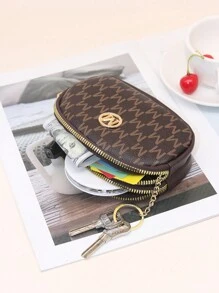 Fashionable Letter Print Dual Zipper Keychain Coin Purse Wallet Small - Brown - View 8