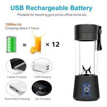 Licuadora portátil,usb recargable mini eléctrico viaje jugo de batidora para fruta verdura - Negro - Ver 6