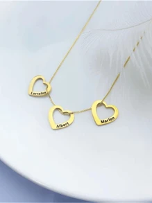 Women's Customized Name Necklace, Stainless Steel Heart-Shaped Engraved Name, 1-8pcs Name Pendant Necklace Set, Family Jewelry Necklace, 3 Chain Options, Necklace, Girlfriend Gift, Birthday Gift, Anniversary Gift, Valentine's Day Gift, Silver, Fashion, Colorful, Vintage, Minimalist, Unisex, Casual, Cute, Customizable, Personalized, Unique, Ideal Gift For Him, Ideal Gift For Her - Gold - View 7