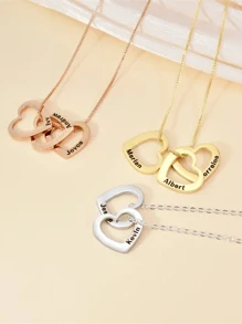 Women's Customized Name Necklace, Stainless Steel Heart-Shaped Engraved Name, 1-8pcs Name Pendant Necklace Set, Family Jewelry Necklace, 3 Chain Options, Necklace, Girlfriend Gift, Birthday Gift, Anniversary Gift, Valentine's Day Gift, Silver, Fashion, Colorful, Vintage, Minimalist, Unisex, Casual, Cute, Customizable, Personalized, Unique, Ideal Gift For Him, Ideal Gift For Her - Gold - View 8