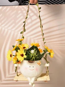 1pc Glossy Swing Smiling Face Planter Pot Head, Small Hanging Planter For Indoor Outdoor Plants, Cute Hanging Flower Pot For String Of Pearls Plant Live, Happy Resin Succulent Planter Gifts Birthday Graduation
