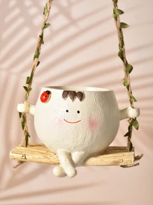 1pc Glossy Swing Smiling Face Planter Pot Head, Small Hanging Planter For Indoor Outdoor Plants, Cute Hanging Flower Pot For String Of Pearls Plant Live, Happy Resin Succulent Planter Gifts Birthday Graduation