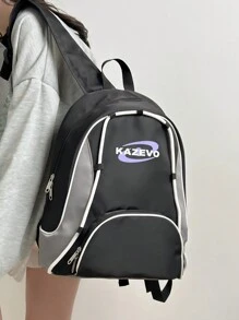 1pc Black Nylon Casual Schoolbag, Large Capacity Foldable Drawstring Zipper Backpack, Suitable For Teenagers, Middle School, High School And College Students, Graduates, Daily Classes, Training, Women, Commuting, Shopping, Travel And Vacation, Back To School And Graduation Gifts