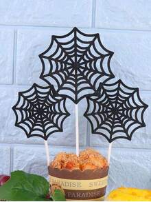 Decoraciones para tartas en forma de telarañas de araña, 9 piezas, adecuadas para fiestas de Halloween, mesas de postres de bodas, decoración de tartas de cumpleaños, decoración de cupcakes para fiestas con temática, Navidad - Negro - Ver 2
