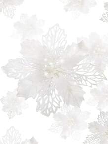 2pcs/6pcs/10pcs Glitter Christmas Poinsettia Flowers, Hollow Sparkly Ornaments For Christmas Tree, Wreath, Holiday Decor, Party Supplies,Christmas