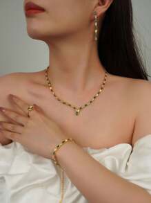 5 sztuk/zestaw Zestaw biżuterii z cyrkoniami w kształcie litery V, styl europejski amerykański Ins, odpowiedni na co dzień kobiet, ślub, urodziny, podróże, imprezy