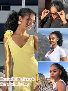 10 Inch One-Piece Drawstring Short Curly Wavy Ponytail Hair Extensions, Synthetic Clip-In Hair Extensions, Elegant Natural Appearance, Suitable For Daily Wear, Ponytail Wig - Multicolor - View 10