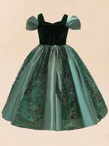 Đầm công chúa màu xanh lá cây hai dây, hở vai cho bé gái, thích hợp cho các bữa tiệc cosplay. - màu xanh lá - Xem 7