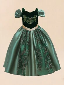 Đầm công chúa màu xanh lá cây hai dây, hở vai cho bé gái, thích hợp cho các bữa tiệc cosplay. - màu xanh lá - Xem 5