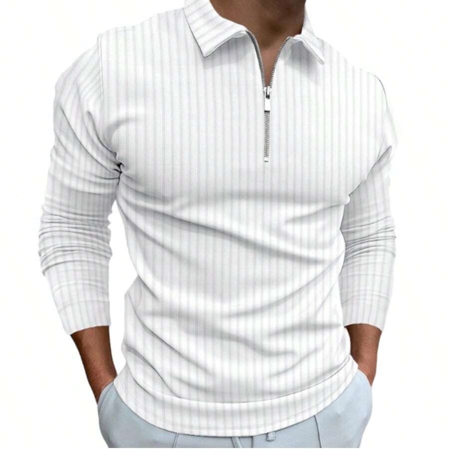 Long Sleeve Polo Shirt With Zipper Launch - White - View 1