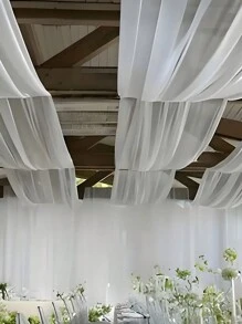 白色婚纱天花板窗帘屋顶天篷装饰，婚礼仪式舞台酒店装饰用悬垂织物雪纺窗帘，批发白色天花板窗帘婚礼拱门悬垂织物薄纱窗帘用于派对仪式舞台酒店装饰，春季装饰，婚礼装饰，情人节 - 白色 - 查看 4