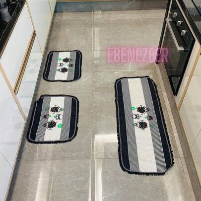 Jogo Tapete Cozinha Kit Passadeira Franja Grande Estampado 3 Peças Conjunto De Cozinha Decoração Tear Casa Barato Atacado Promoção