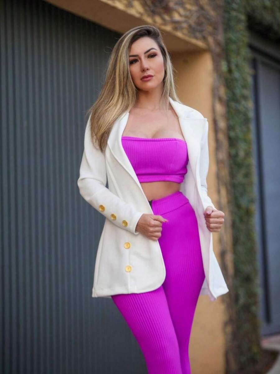 Max Blazer With Buttons Long Sleeve Solid Color Formal Social Elegant Style Feminine - trắng - Xem 1