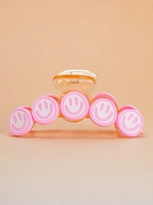 1pc Colorful Smiling Face Hair Claw, Dopamine Colorful Hair Claw, Suitable For Daily Use - Pink - View 5