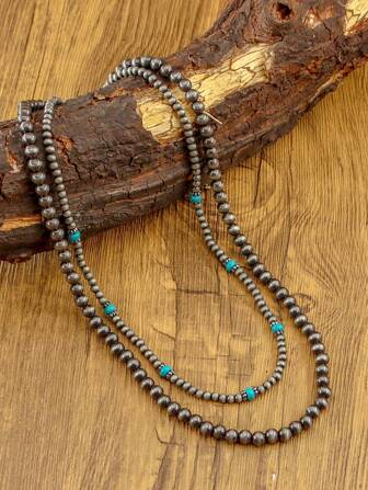 1pc Women's Necklace, Bohemian Jewelry, Western Country Style Tribe Double-Layer Retro Pearl Necklace, Suitable For Daily Wear