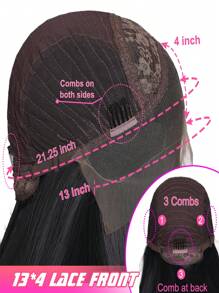 26 Inch 180% Density Black 13*4 Synthetic Lace Front Wig With Baby Hair, No Glue Needed, Heat Resistant & Breathable, Synthetic Fiber Material, Natural Hairline, Free Parting, Suitable For Party And Daily Wear