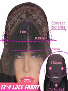 26 Inch 180% Density Black 13*4 Synthetic Lace Front Wig With Baby Hair, No Glue Needed, Heat Resistant & Breathable, Synthetic Fiber Material, Natural Hairline, Free Parting, Suitable For Party And Daily Wear