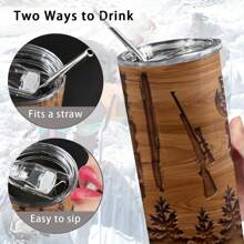 20oz Deer Hunting 3D Print Insulated Skinny Tumbler With Straw And Lid | 304 Stainless Steel Travel Coffee Cup | Festival Gift For Men And Women | Age 14+ | Durable Outdoor Canteen Back To School