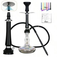 54CM/21.25inch Aluminum Alloy Hookah Set, Includes 50PCS Long Mouthpieces, 50PCS Aluminum Foil Papers, Silicone Hose, Spring, Silicone Bowl, Aluminum Handle, Carbon Clip - one-size - View 10