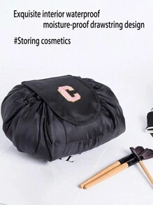 1 件女士时尚抽绳化妆包，时尚大容量化妆包，防水防潮，方便拿取，便携式抽绳包，粉色毛巾刺绣卫生间收纳袋，完美的旅行化妆收纳袋，字母A到Z，可以送给妈妈，家人，朋友，适合旅行，商务旅行，时尚大方化妆包化妆收纳袋化妆收纳袋