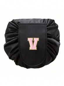 1 件女士时尚抽绳化妆包，时尚大容量化妆包，防水防潮，方便拿取，便携式抽绳包，粉色毛巾刺绣卫生间收纳袋，完美的旅行化妆收纳袋，字母A到Z，可以送给妈妈，家人，朋友，适合旅行，商务旅行，时尚大方化妆包化妆收纳袋化妆收纳袋