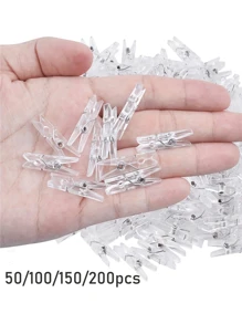 50/100/150/200 件迷你透明相片夹、彩色迷你相片夹、衣夹活页夹、晾衣绳夹、透明弹簧塑料挂夹、毛巾相片夹、DIY 照片墙家居装饰，用于悬挂串珠仙女灯图片，适合家人朋友生日