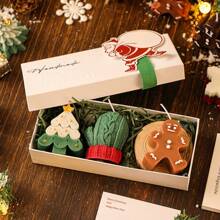 3pcs Christmas Day Cartoon Premium Gingerbread Man Christmas Tree Deer Shape Scented Candle Gift Box Set Gift Card Color: Red, Green, Random - Multicolor - View 5