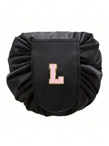 1 件女士时尚抽绳化妆包，时尚大容量化妆包，防水防潮，方便拿取，便携式抽绳包，粉色毛巾刺绣卫生间收纳袋，完美的旅行化妆收纳袋，字母A到Z，可以送给妈妈，家人，朋友，适合旅行，商务旅行，时尚大方化妆包化妆收纳袋化妆收纳袋