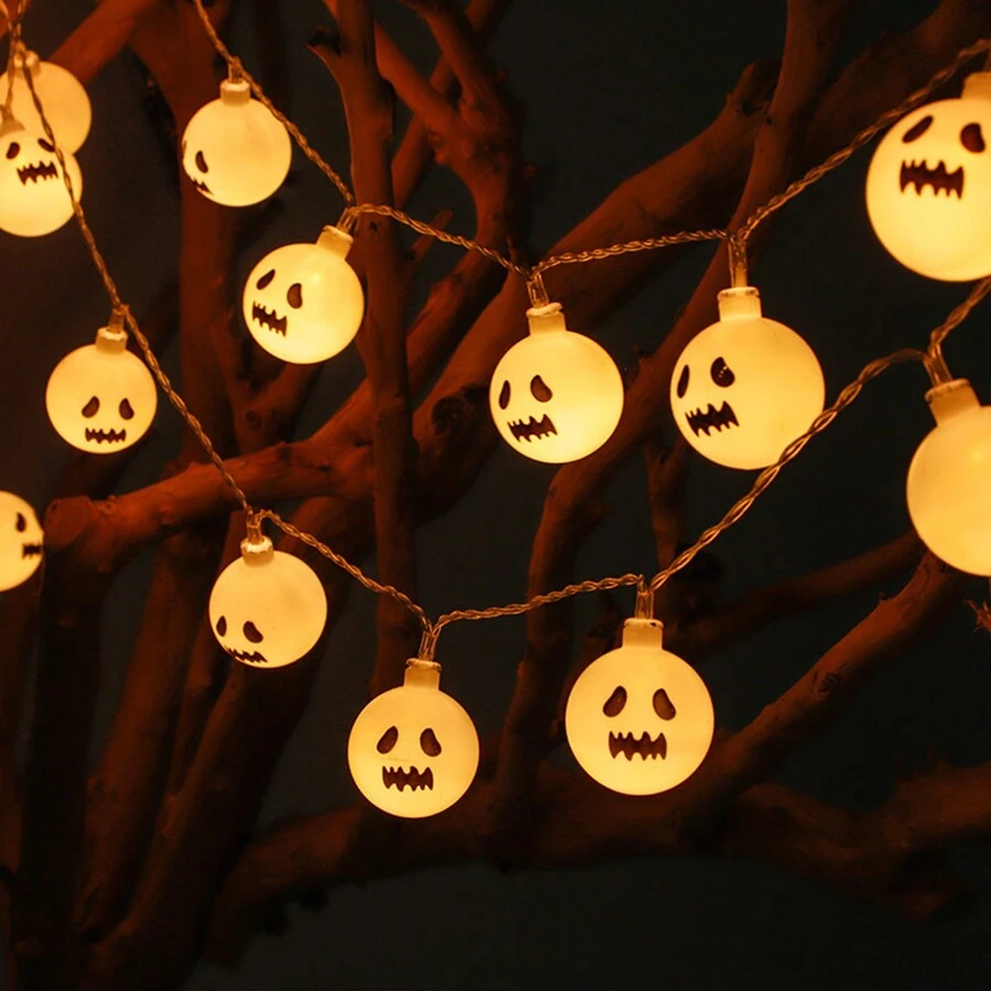 1 件 LED 万圣节鬼球灯串，恐怖派对装饰户外庭院恐怖氛围灯万圣节装饰房间装饰万圣节花园装饰礼物仙女节日装饰节日装饰 - 暖色 - 查看 1