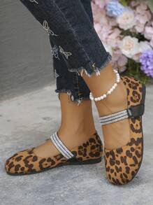 Novos sapatos baixos com fivela de strass e bico redondo, confortáveis, antiderrapantes, com estampa de leopardo, marrons, para o verão, uso diário no escritório, sapatos femininos Mary Jane versáteis - estampa de leopardo marrom - Ver 2