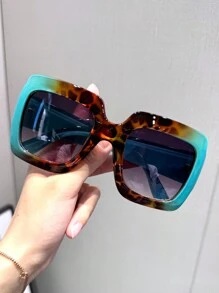 1pc Women's Wide Square Color-Blocked Personalized Fashion Glasses, Perfect For Street, Beach And Party Beach Accessories For Women Glasses Shades For Summer Beach Vacation,Outdoor,Travel