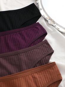 4 pièces/paquet Culottes respirantes et confortables à motifs unicolore et rayés pour femmes