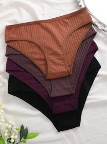 4 pièces/paquet Culottes respirantes et confortables à motifs unicolore et rayés pour femmes